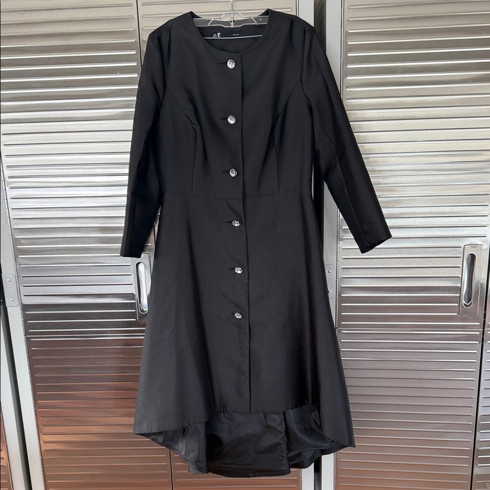 Leslie Fay Black Long Sleeve Coat with Silver Buttons